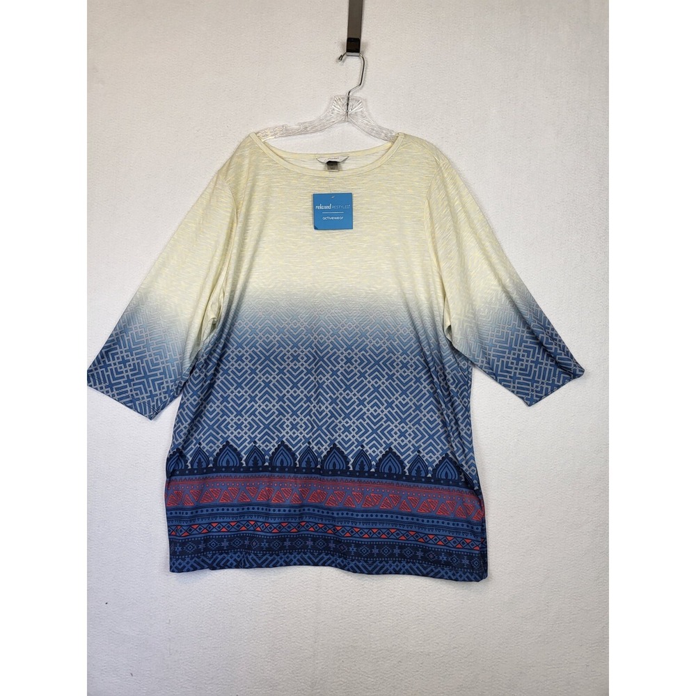 Cj Banks Womens Plus Size Tunic Blouse Crew Neck 3/4 Sleeve Size 3X 24/26W
